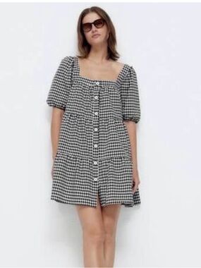 Zara Black and White Gingham Mini Dress